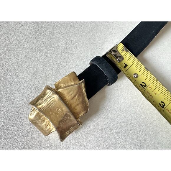 Vintage 90s Donna Karan Belt Italy Black Leather Suede Gold Buckle Luxury Large main image 11